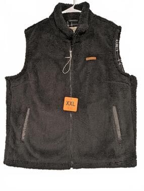 Sage Collective Sherpa Fleece Full Zip Vest Charcoal Plaid Lined Teddy Mens XXL